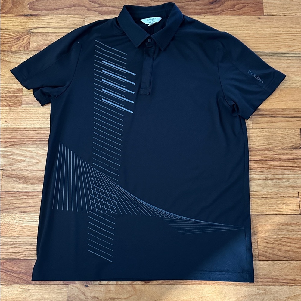 Calvin Klein Black and Gray Men's Slim Fit Polo Sz L